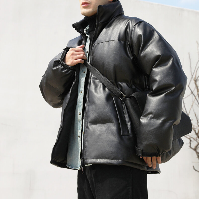 Manteau en duvet rembourré en coton pour hommes, col montant, manteau court épaissi, style coréen, hiver