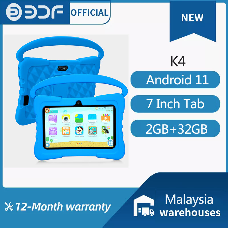 7 inch Android Kids Learning Tablet 4000mah 32GB Quad Core Android11 With tablet protective sleeve and tablet tempered film