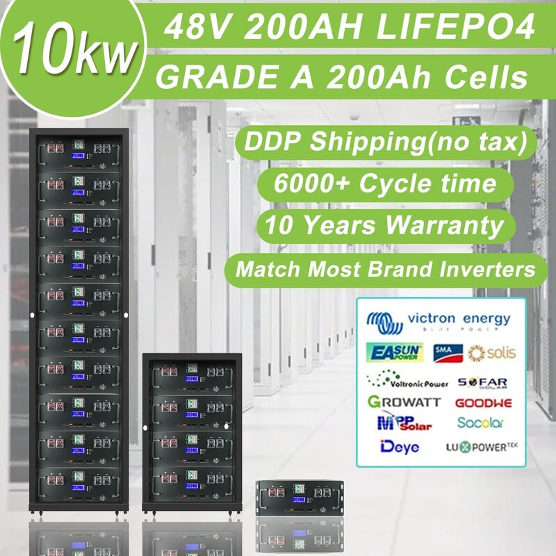 Batería LifePO4 de 48V, 100Ah, 200Ah, BMS integrado, 5,12 kWh, 32 paralelo, CAN/RS485, protocolo de comunicación, batería de iones de litio, UE, sin impuestos