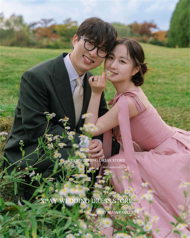 XPAY-Vestidos de Noche coreanos de satén con cuello cuadrado, línea A, para boda, sesión de fotos, graduación, correas anchas, cumpleaños, ocasión especial