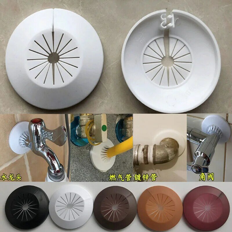 Decorativo Plástico Faucet Cover Plate, Wall Hole Cover, Angle Valve, Pipe Protection, Acessórios de Cozinha, 4 Points, Round, 2Pcs