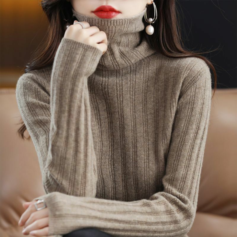 New Autumn Winter Large Size Sweater Women's Loose Pullover Thin Turtleneck Knitted Warm Skin-friendly Solid Color Base Jumpers