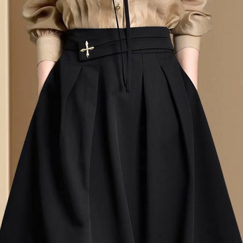 Falda elástica de cintura alta para mujer, ropa de calle informal, elegante, línea A, combina con todo, Vintage, primavera y verano, novedad