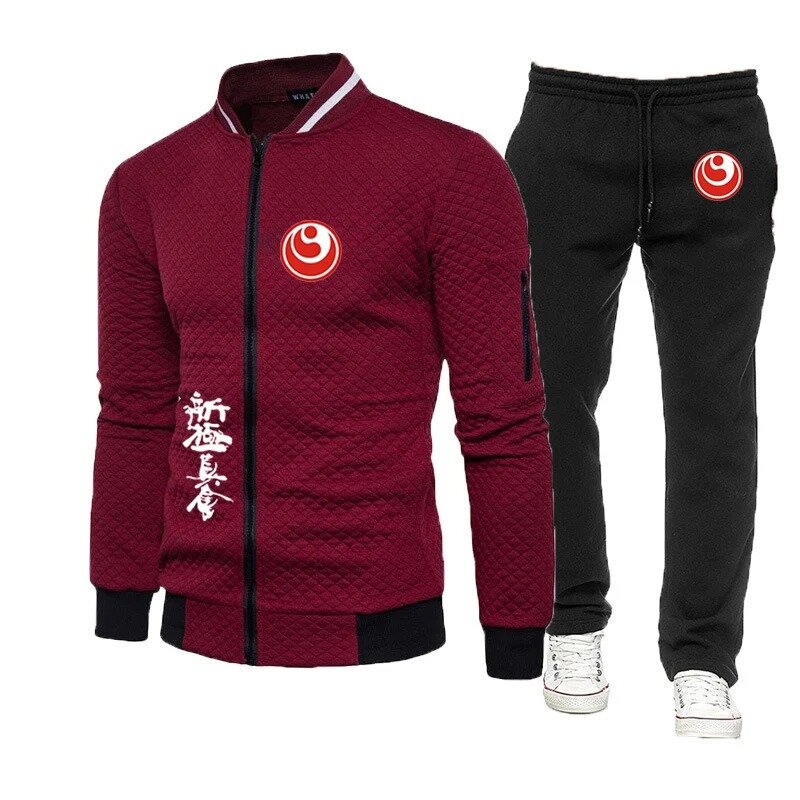 Мужская спортивная одежда Jingpin karate, новый весенне-осенний спортивный костюм на молнии, топ с круглым вырезом и брюки, спортивная одежда, тонкий костюм из двух предметов