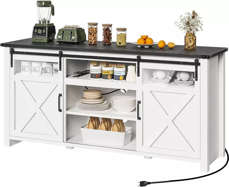 Cucina con credenza da 66 ''con armadio/contenitore con presa di corrente, ripiano regolabile, ante in vetro, tavolino grande per soggiorno sala da pranzo