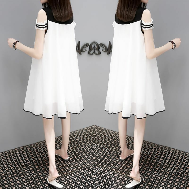 Милое платье из двух частей, летнее Стильное элегантное газовое женское платье с открытыми плечами, базовое повседневное мини-платье с круглым вырезом