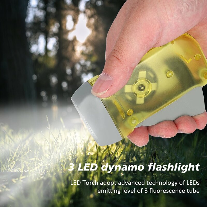 Mão Pressionando Dynamo Crank Power Wind Up Lanterna, Tocha Luz, Imprensa Mão, Camping Lâmpada, ao ar livre, Casa, 3 LED