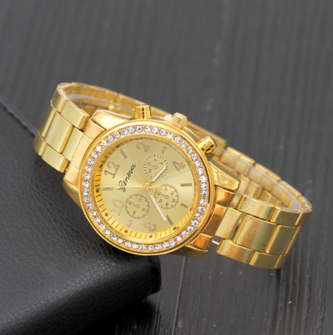 Frauen Diamanten Uhren Edelstahl Band Sport analoge Quarz Armbanduhr