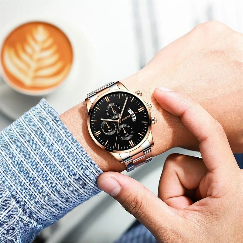 Reloj de pulsera de cuarzo de acero inoxidable para hombre, cronógrafo de cuero, informal, de negocios, de lujo, a la moda, 2024