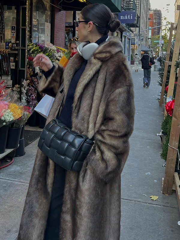 Женское длинное пальто из искусственного меха, однотонное пальто с длинным рукавом, толстые пушистые пальто, женская уличная одежда на осень и зиму
