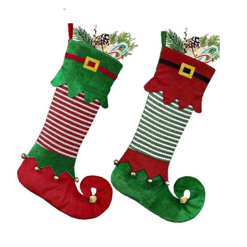 Elfクリスマスストッキング、キャンフトキャンディーギフトバッグ、家のための暖炉の装飾、クリスマスの木の装飾、新年のギフトホルダー