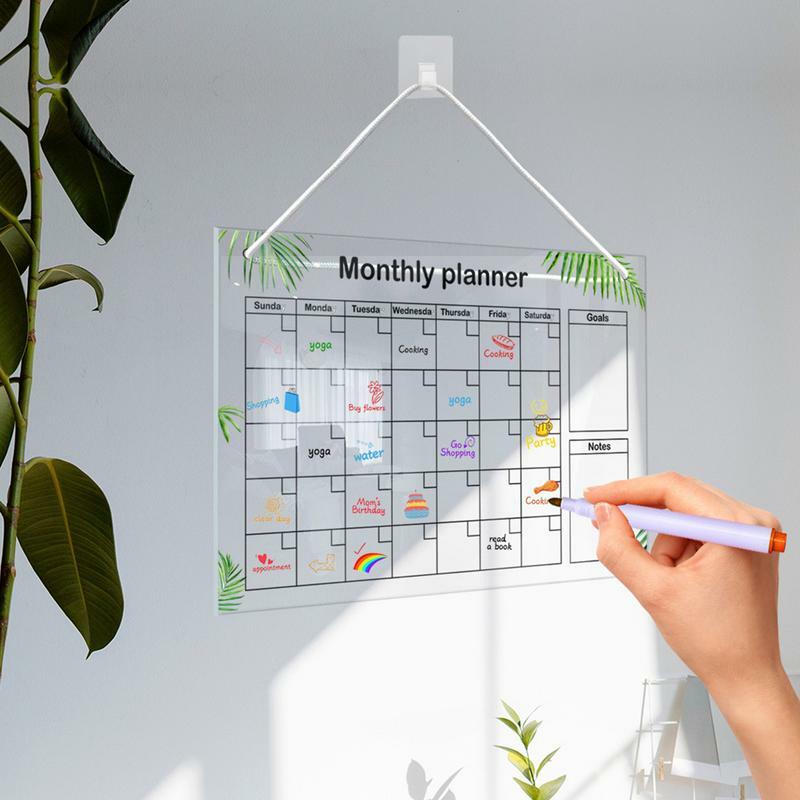 Monthly Planning Board Acrylic Erasable Boards With 6 Pens And Self-Adhesive Hook Study Room Decors For Plan Tasks Thoughts