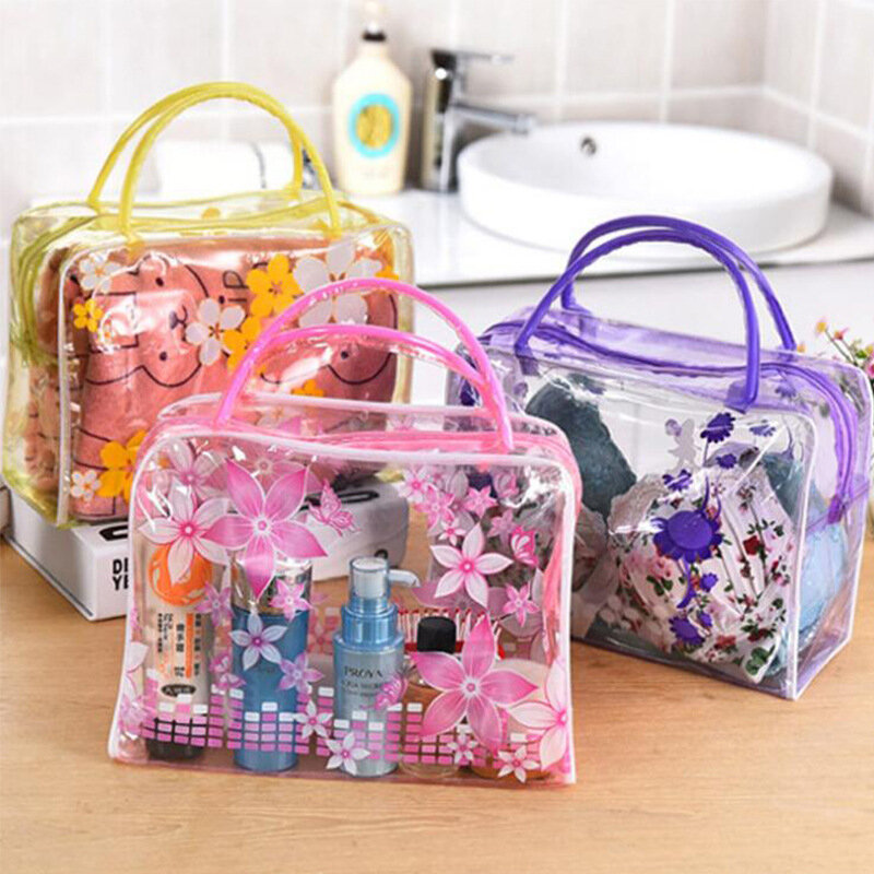 Bolsas de maquillaje transparentes portátiles para mujer, bolsa de cosméticos impermeable Floral, bolsa de almacenamiento de viaje