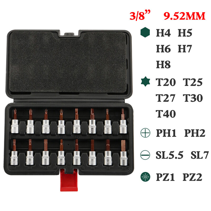Ariter 1/4 3/8 1/2 chave de fenda bits soquete sextavado torx phillips pozi bits soquete todos incluem