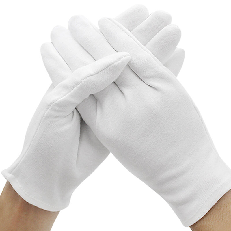 Luvas de algodão branco de dedo inteiro para homens e mulheres, luvas de absorção de suor, garçons, motoristas, jóias, trabalhadores, 1 par