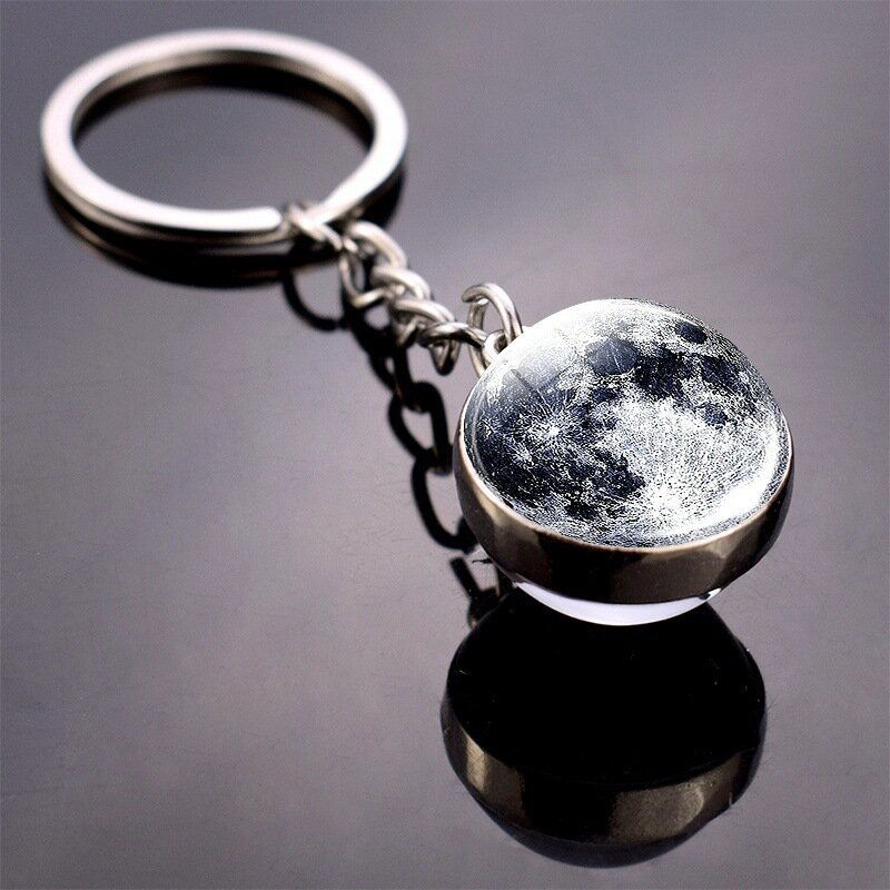 Solar System Planet Keyring Galaxy Nebula Space Keychain Moon Earth Sun Mars Art Picture Double Side Glass Ball Car Key Chain