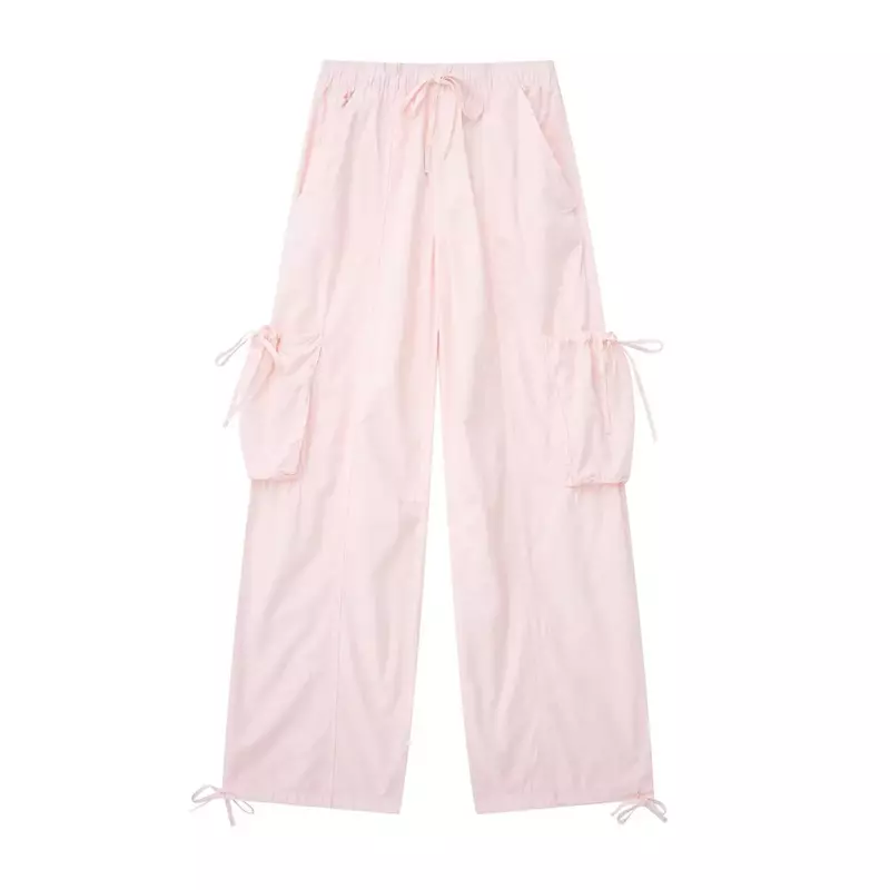 Pantalones holgados con cordón para Mujer, pantalón informal con cintura elástica, estilo Retro, decoración de bolsillo, novedad de verano