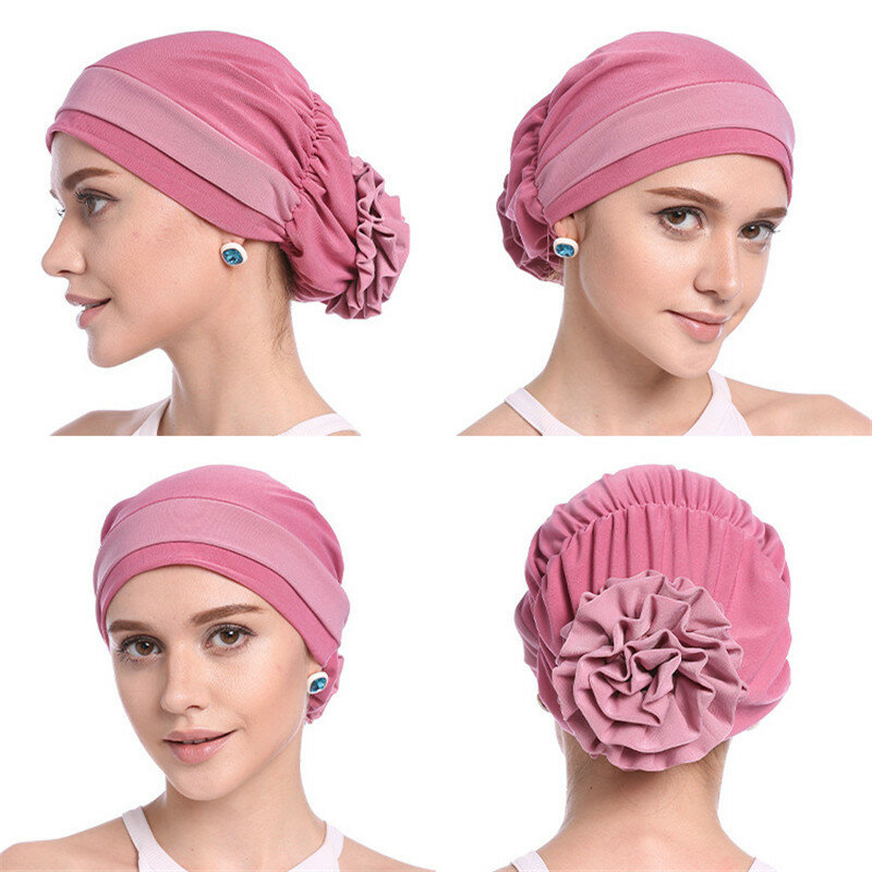 Slamic Hat Muslim Hijab with Flower Pull on Scarf Turban Hijab Headcover Women Headwrap Ramadan Gifts Fashion Chemotherapy Cap