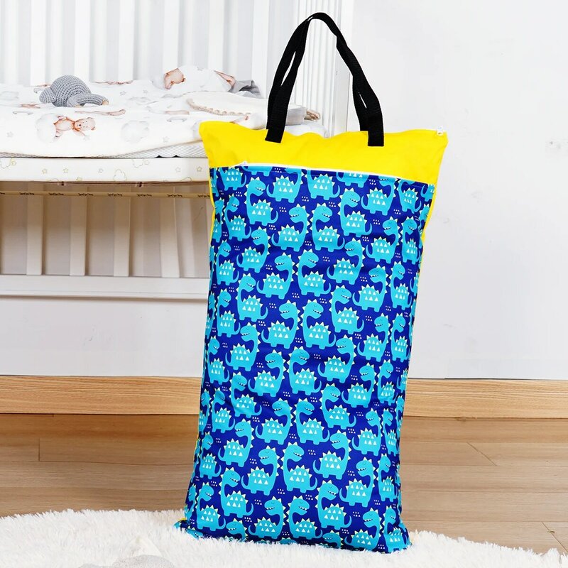Happyflute-Bolsa de pañales de tela seca y húmeda colgante reutilizable con bolsillos dobles con cremallera, 40x70cm