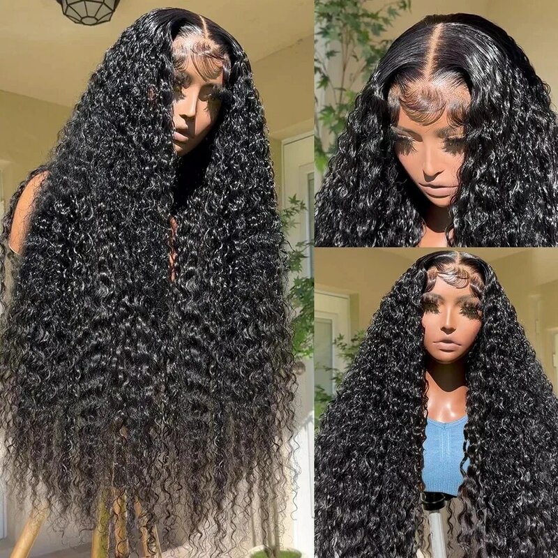 Peluca de cabello humano rizado con malla Frontal para mujeres negras, pelo brasileño predespuntado, 13x4, onda profunda, 13x6, Hd, 40 pulgadas