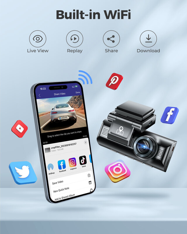AZDOME M550 Car DVR 3 Camera 4K +1080 RearCam 1080 Front Bulit-in GPS WiFi 3.18inch Car Dash Camera IR Night Vision APP Control