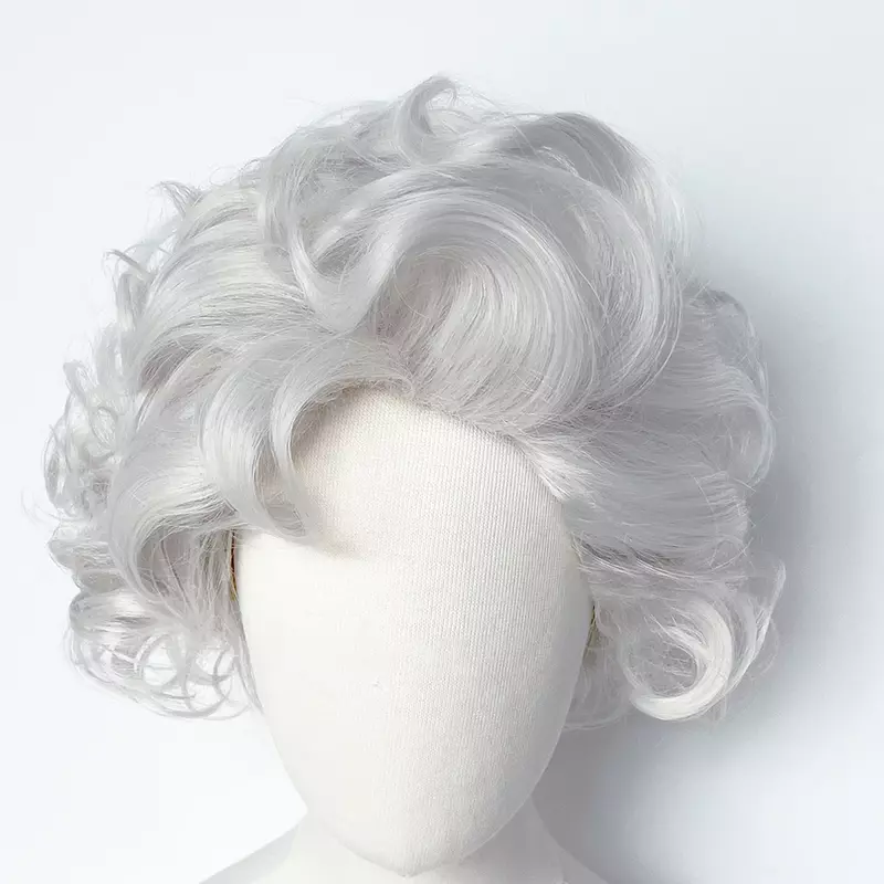 Peluca de Astarion para disfraz de Halloween, pelo corto y rizado, color gris plateado, sintético, resistente al calor, 2024