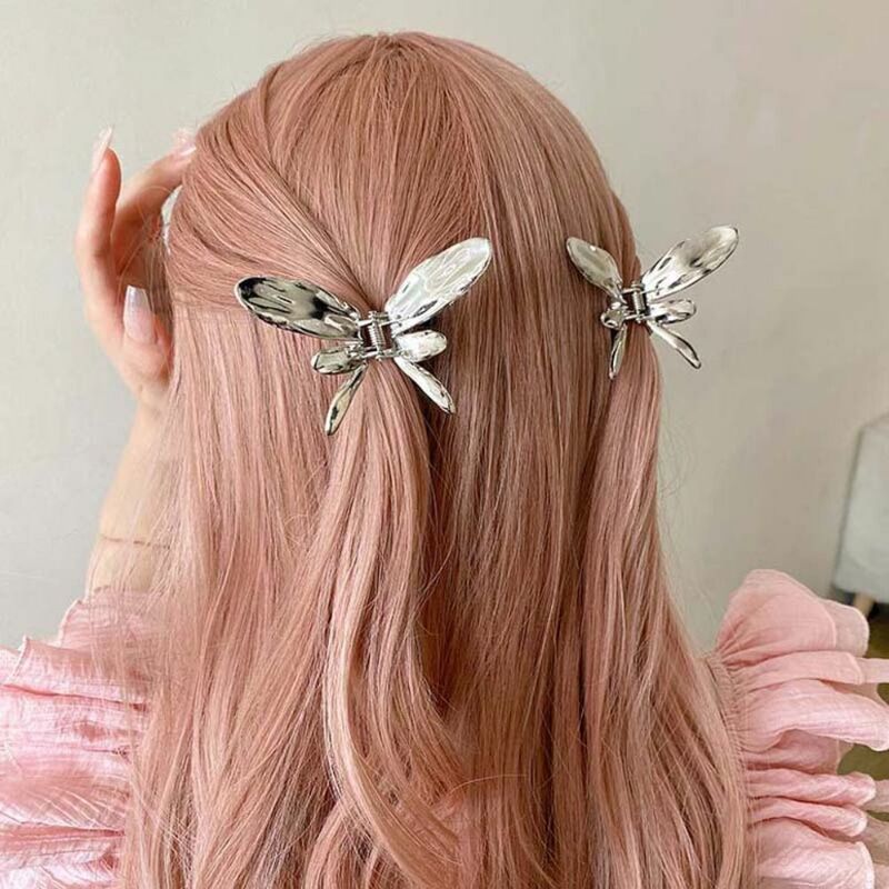 Diadema geométrica de mariposa para el cabello, accesorios para el cabello, tocado, pinzas de tiburón mariposa, horquilla plateada, pinzas para el cabello de mariposa