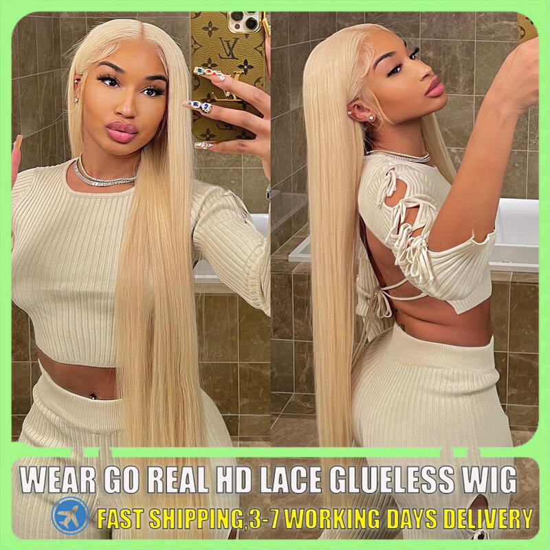 30 34 36 Inch 13x4 HD 613 Bone Straight 13x6 Lace Front Human Hair Wig Color Honey Blonde Frontal Wigs For Black Women
