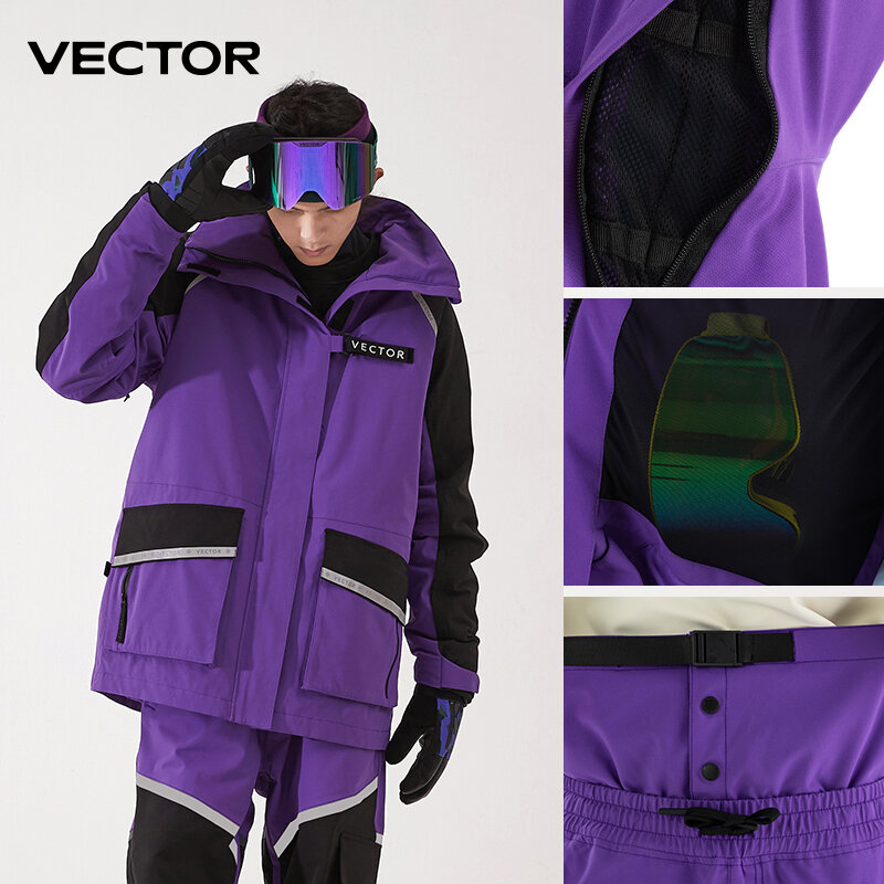 VECTOR Brand Men Women Ski Jacket Winter Warm Windproof Waterproof Ski Suit Outdoor Sports Snowboard Coat Splicing double plate