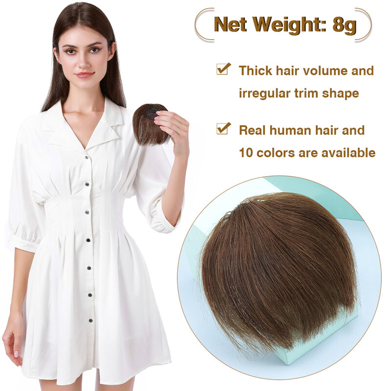 S-noilite-flequillo de cabello humano para mujer, postizo de pelo Natural, no remy, Irregular, 8g