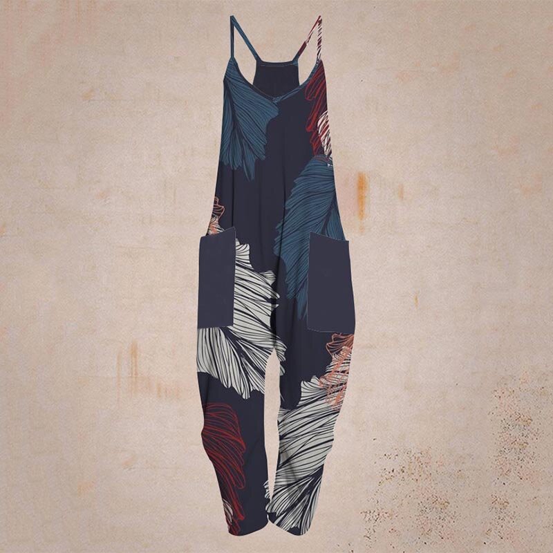 점프수트 여성, 하이 웨이스트 프린트 스트레이트 패션