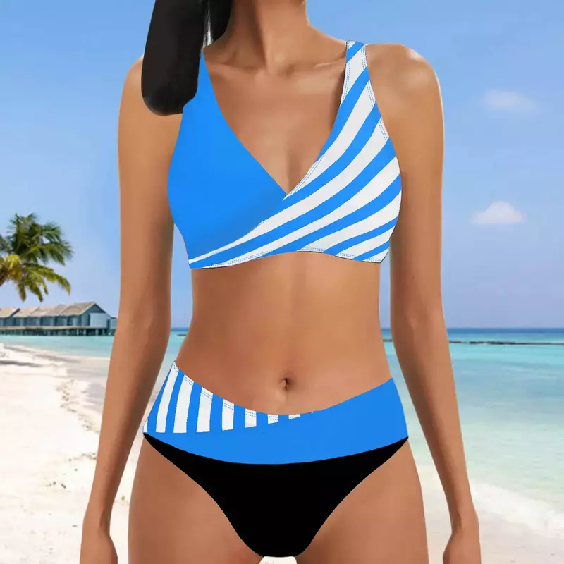 Conjunto de biquíni sexy de 2 peças para mulheres, moda praia nova estampa, verão, 2023