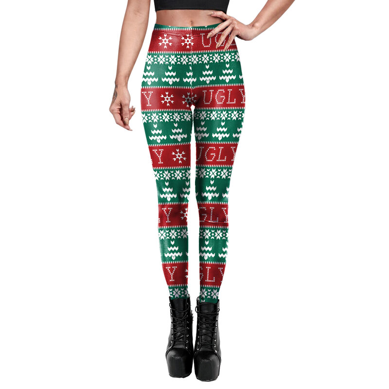 Leggings para o natal feminino moda criativa calças de natal elk floco de neve imprimir leggings casuais esportes hip-up cosplay partywear