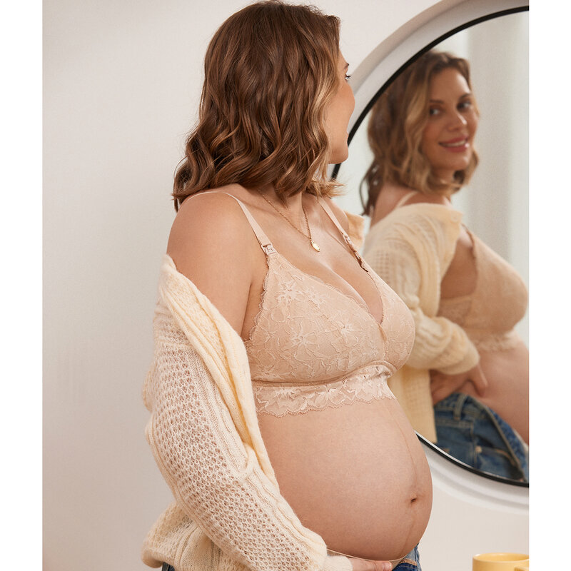 MOMANDA Lace Wirefree  Maternity Nursing Bra Sexy Breastfeeding Lightly Padded Lingerie Bralette For Pregnant Women Lactation