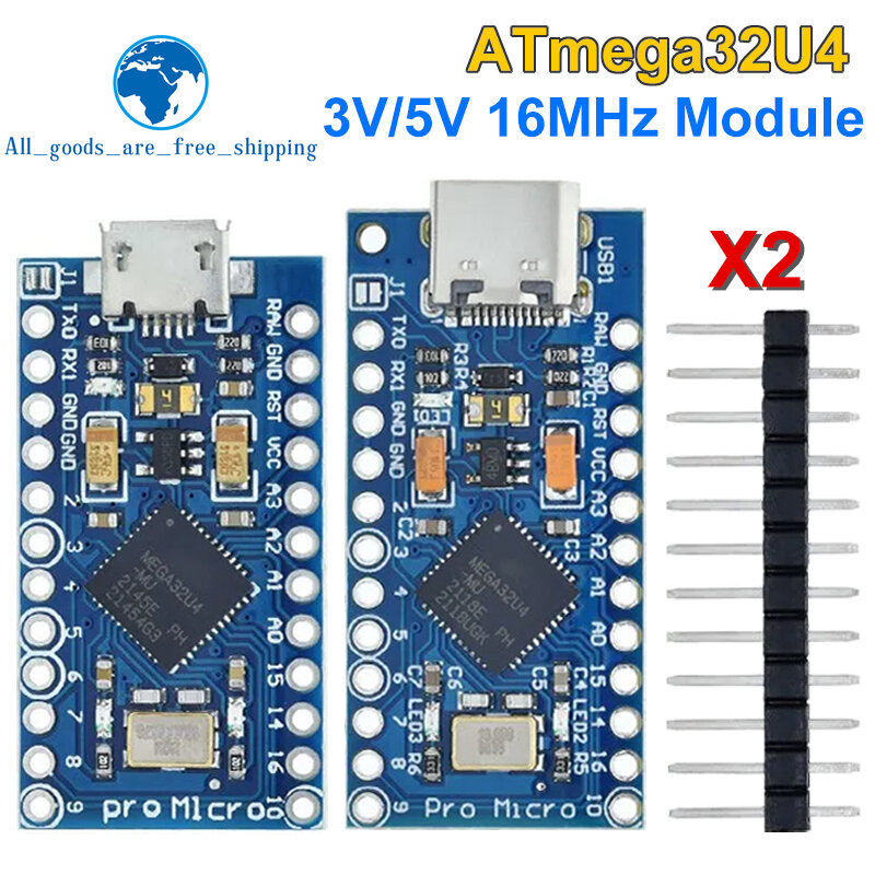 TZT-substituição Chip Original para Arduino Pro Mini, ATmega32U4, ATmega328, 2 pinos de linha cabeçalho, Leonardo UNO R3, ATmega328, 5V, 16MHz