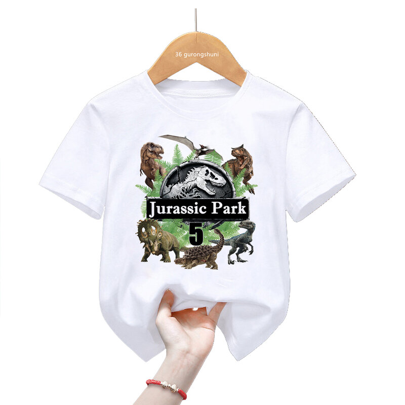 Noteer Je Naam Nieuwe Hete Film Jurassic Park Verjaardagscadeau 1-10e Tshirt Grappige Dinosaurus T-Shirts Jongens T-Shirts Kids Kleding Tops