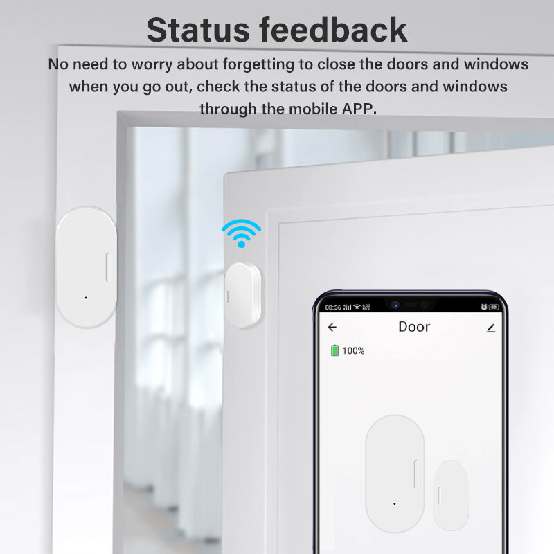 Tuya Zigbee Window Door Sensor Magnetic Alarm Smart Home Smart Life Real-time Remote Control Works with Alexa Google Home
