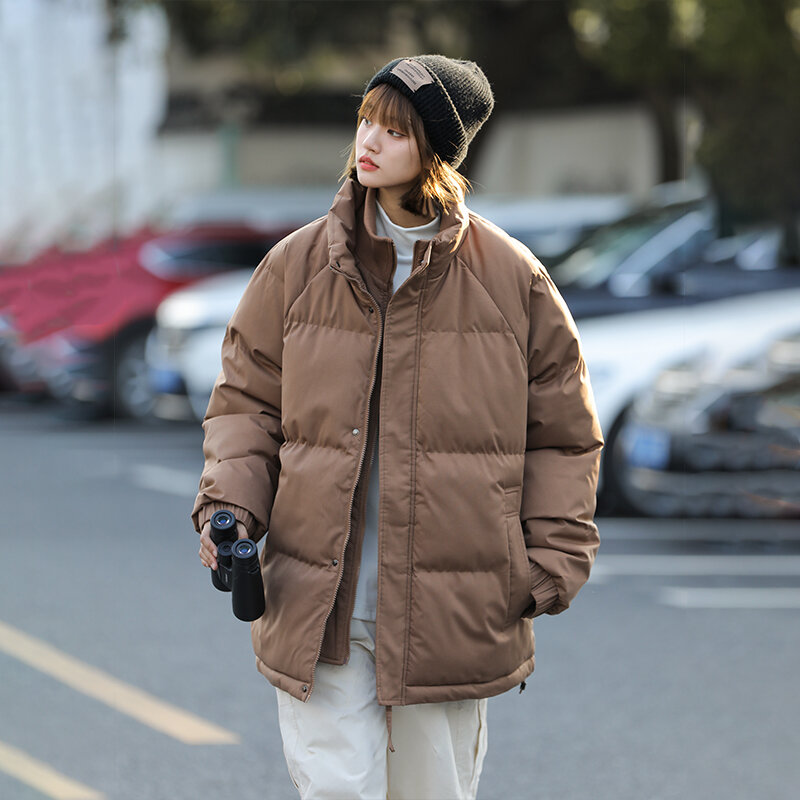 Jaket Puffer Ukuran Plus Musim Dingin Mantel Kerah Berdiri Hangat Tebal Pria Mode Jalanan Jepang Kerah Berdiri Baru Parka Kebesaran