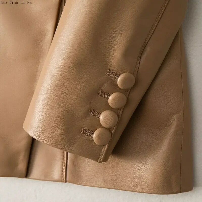 2023 donne nuovo cappotto alla moda in vera pelle giacca Casual di media lunghezza H34