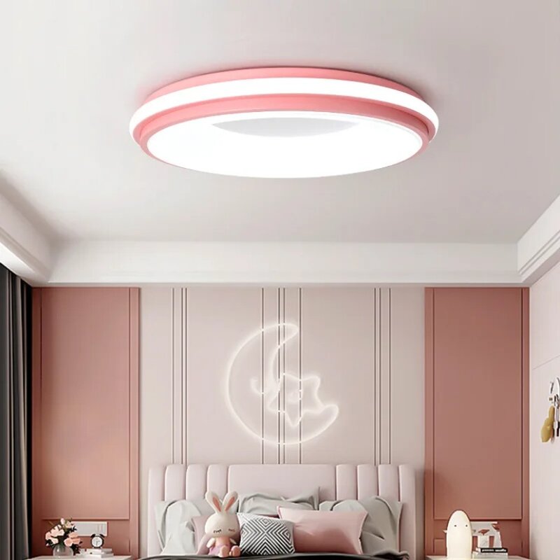 Lampu plafon LED Nordic, lampu hias Macaron bulat kreatif Modern 30W 36W untuk kamar tidur ruang tamu lorong pencahayaan rumah