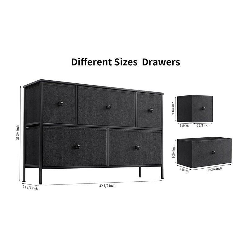 REAHOME 5 cassetti con struttura in acciaio per camera da letto Organizer per cassettiera, nero grigio