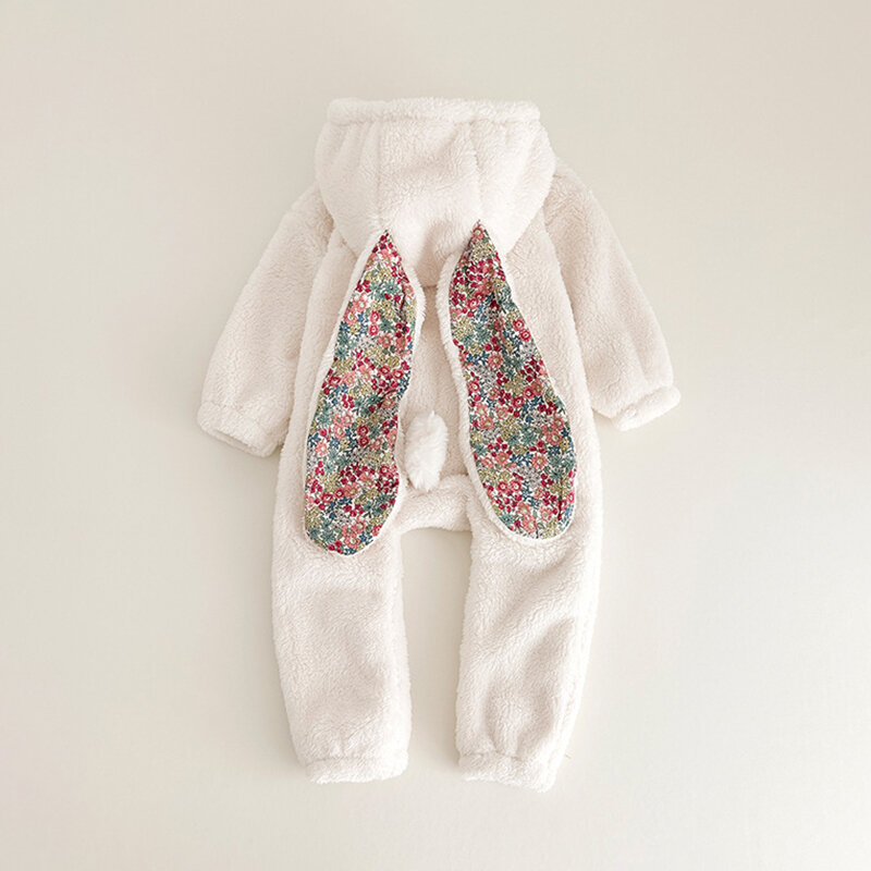 Wiosenno-zimowe niemowlęta chłopcy królik Romper luźny zamek błyskawiczny kombinezon dla noworodka piżamy z kapturem chłopców pluszowe stroje domowe