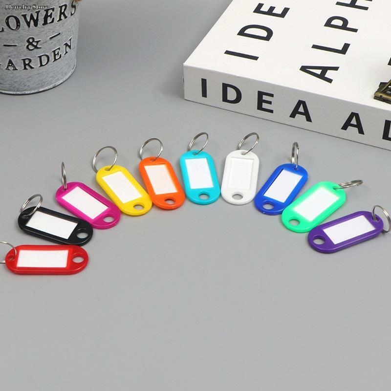 50 buah gantungan kunci warna-warni Label kunci alamat ID kamar nama penanda nomor TEL Tag bagasi Tag dengan cincin terpisah