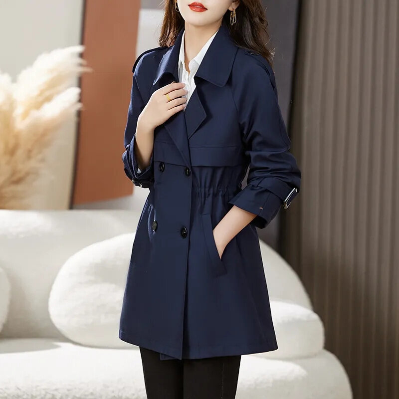Windbreaker Women's Mid Length 2024 New Spring And Autumn Season Casual Loose And Fashionable Long Sleeved Double Breasted Coat