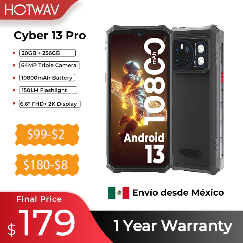 HOTWAV Cyber 13 Pro Android Rugged Devices Global Version 150LM torcia 20GB + 256GB 6.6 ''FHD + 2K 10800mAh batteria 64MP fotocamera