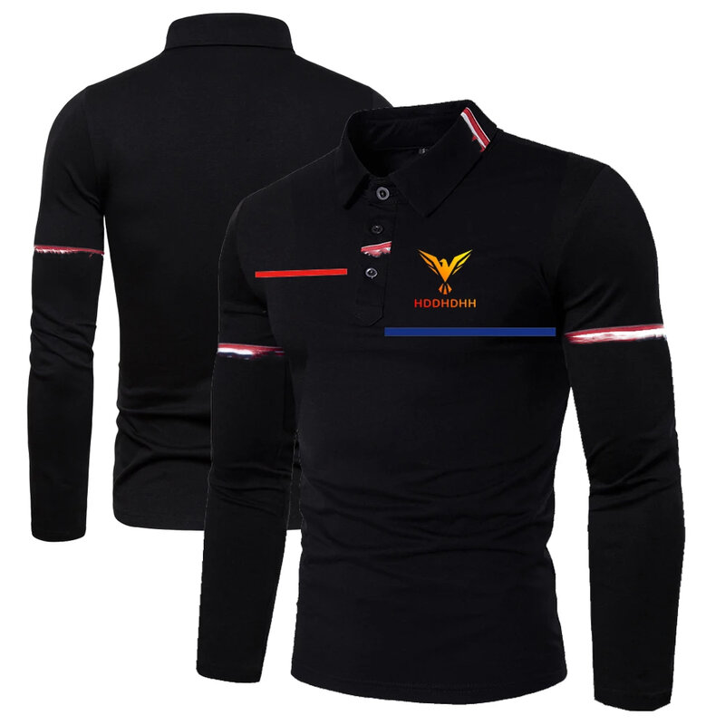 HDDHDHH Brand Printed Spring New Solid Color POLO Shirt Men's Lapel Breathable Long-sleeved T-shirt