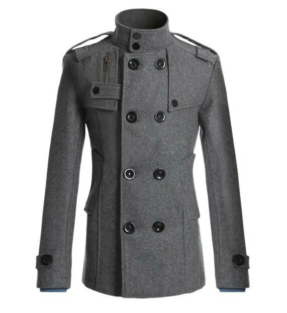 Мужское Однотонное шерстяное пальто, приталенная шерстяная ветровка средней длины, Мужское пальто, куртка