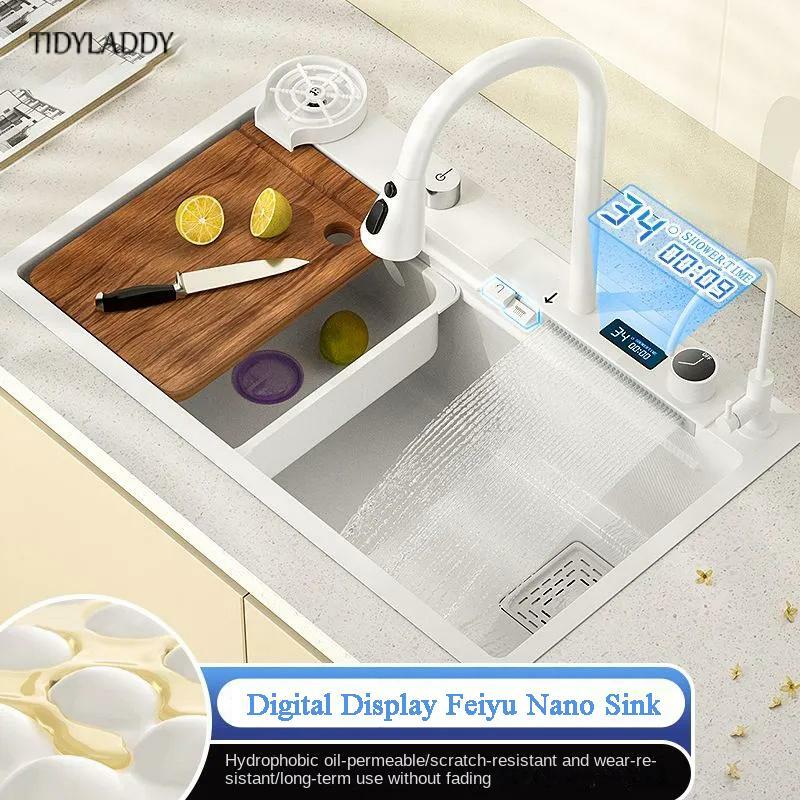 304 in acciaio inox Nano multifunzionale lavello Display digitale cascata lavello da cucina lavabo vegetale bianco grande serbatoio singolo
