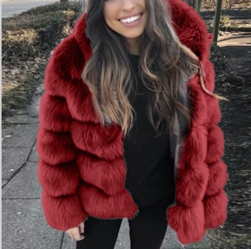 18color S-4XL Winter Spring Faux Fox Fur Warm Windproof Slim Standing Neck Spliced Faux Fur Coat for Women