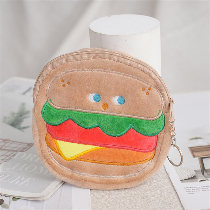 Kreatywna portmonetka portmonetka dziecięca pluszowa portmonetka dziewczynka Kawaii torebka na suwak Burger frytki torebka jogurtowa